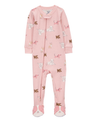 Tout-petit fille - Pyjama 1 pièce à pieds en coton ajusté à motifs de chiens, image 1 sur 4 diapositives