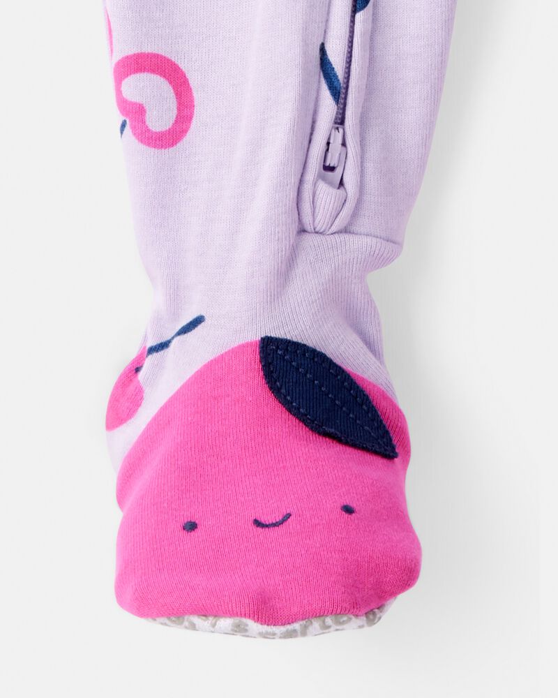 Toddler Girl Cherry 100% Cotton Snug Fit Footie 1-Piece Pyjamass - Purple, image 3 of 4 slides