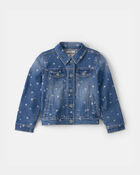 Girls Floral Denim Jacket - Dark Wash, image 1 of 3 slides