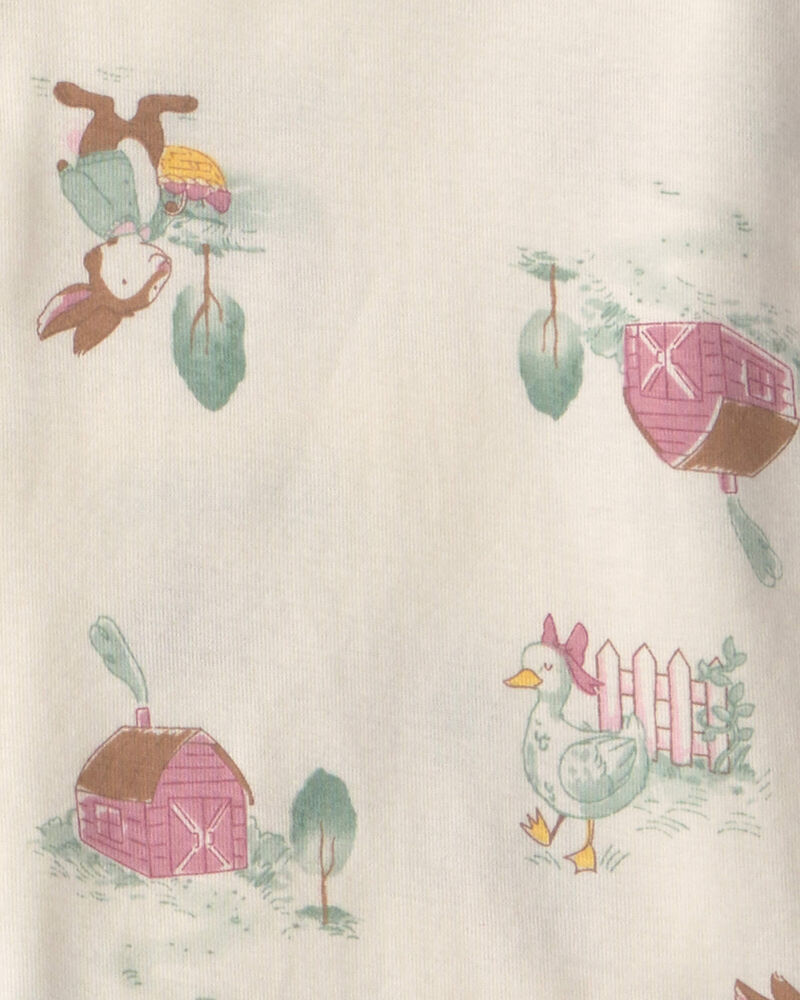 Filles - Pyjama ajust&eacute; 4 pi&egrave;ces en 100 % coton &agrave; motif poulet campagnard - Bleu/Cr&egrave;me, image 5 sur 6 diapositives