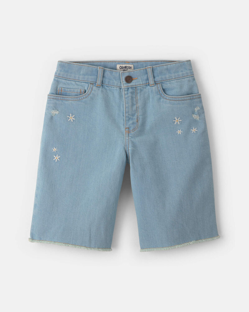 Girls Floral Denim Shorts - Medium Wash, image 1 of 4 slides