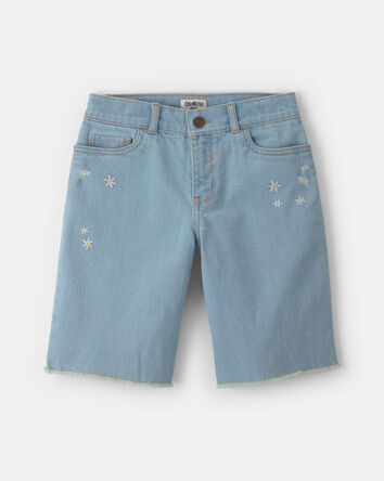 Girls Floral Denim Shorts - Medium Wash, 