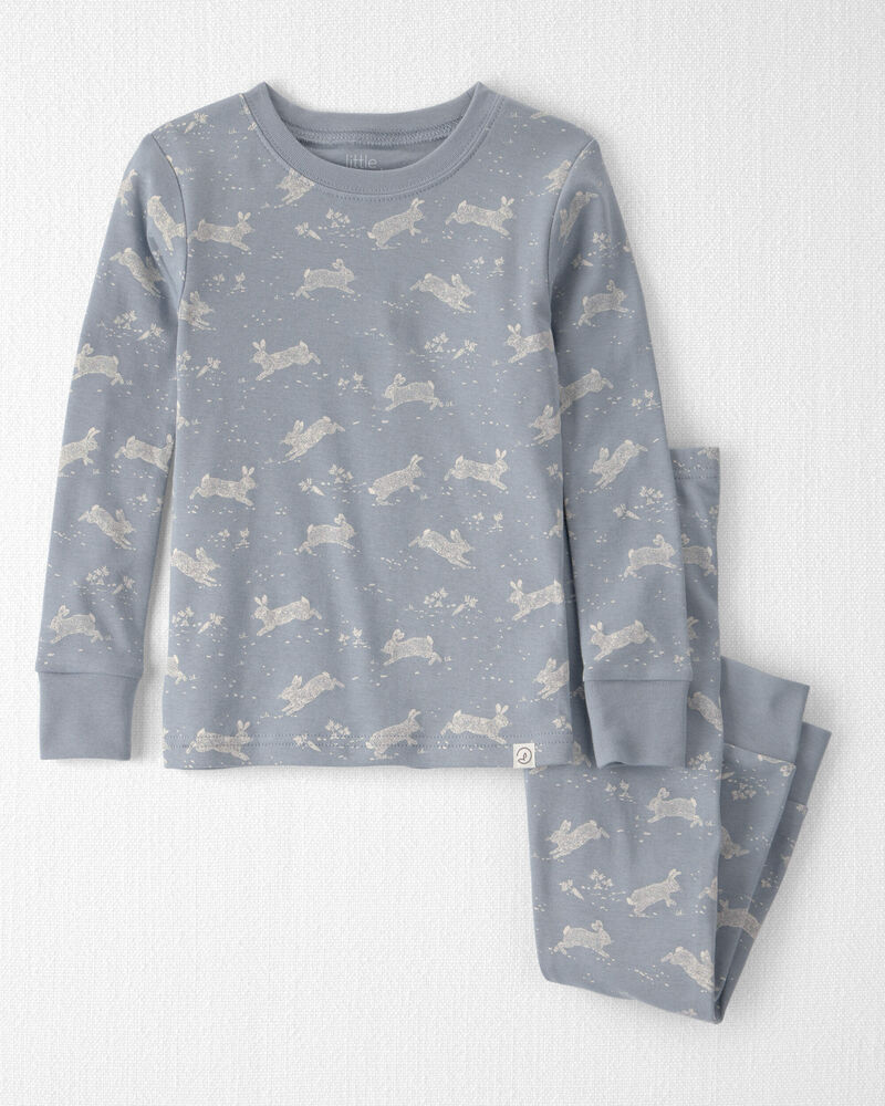 Toddler 2-Piece Organic Cotton Pyjama in Blue Bunnies Print, image 1 of 4 slides