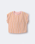 Tout-petit fille - T-shirt &agrave; manches chauve-souris &agrave; rayures d&eacute;cal&eacute;es - Rose/Orange p&acirc;le, image 2 sur 6 diapositives