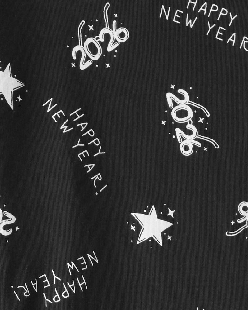 Kid New Years Long-Sleeve Snug Fit 2-Piece Pajamas - Black, image 2 of 3 slides