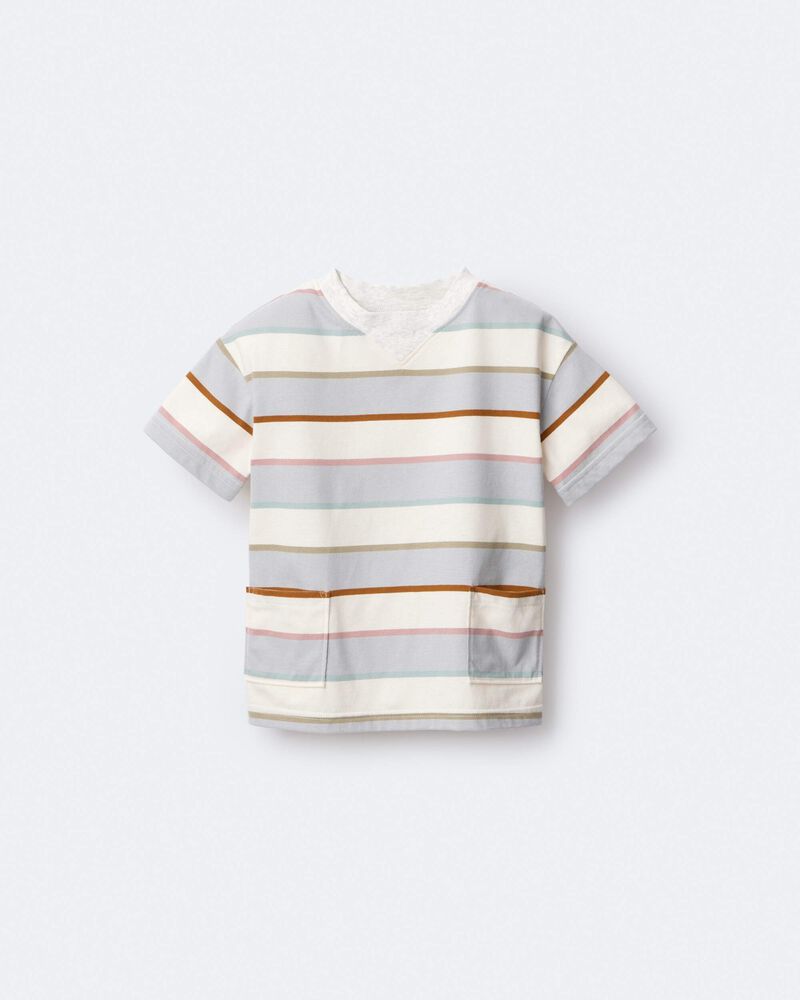 Toddler Boy Striped Short-Sleeve Otter Pocket Tee - Cream/Light Blue, image 6 of 7 slides
