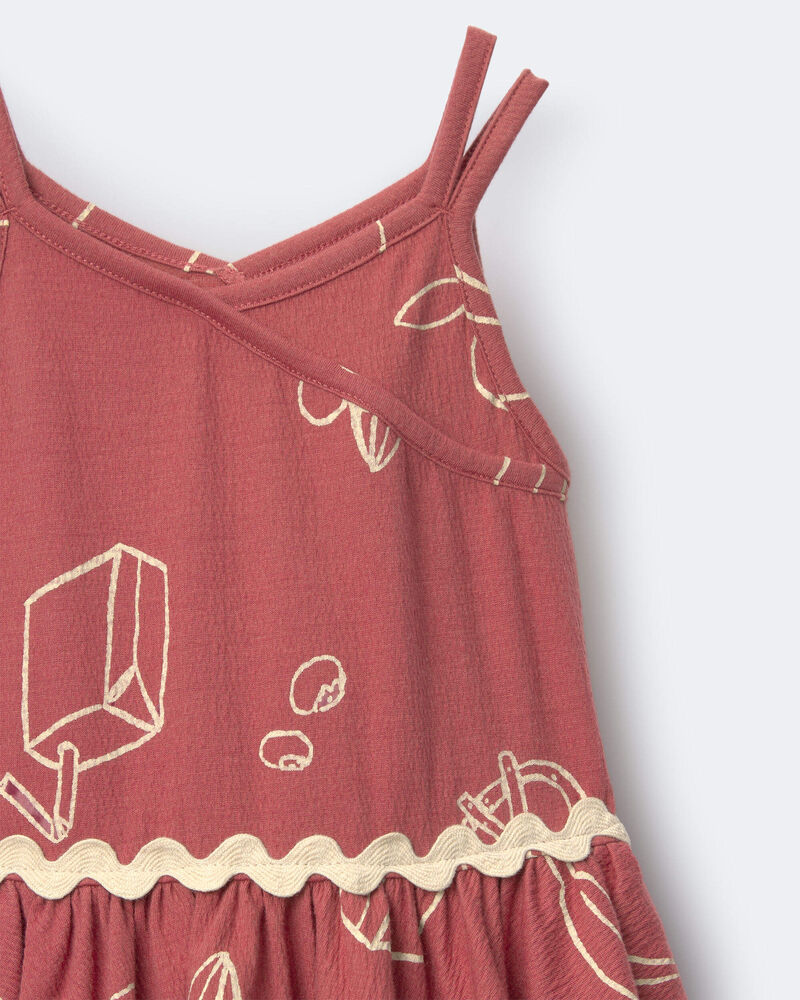 Toddler Girl Ric-Rac Crossover Dress in Snack Print  - Red, image 6 of 6 slides