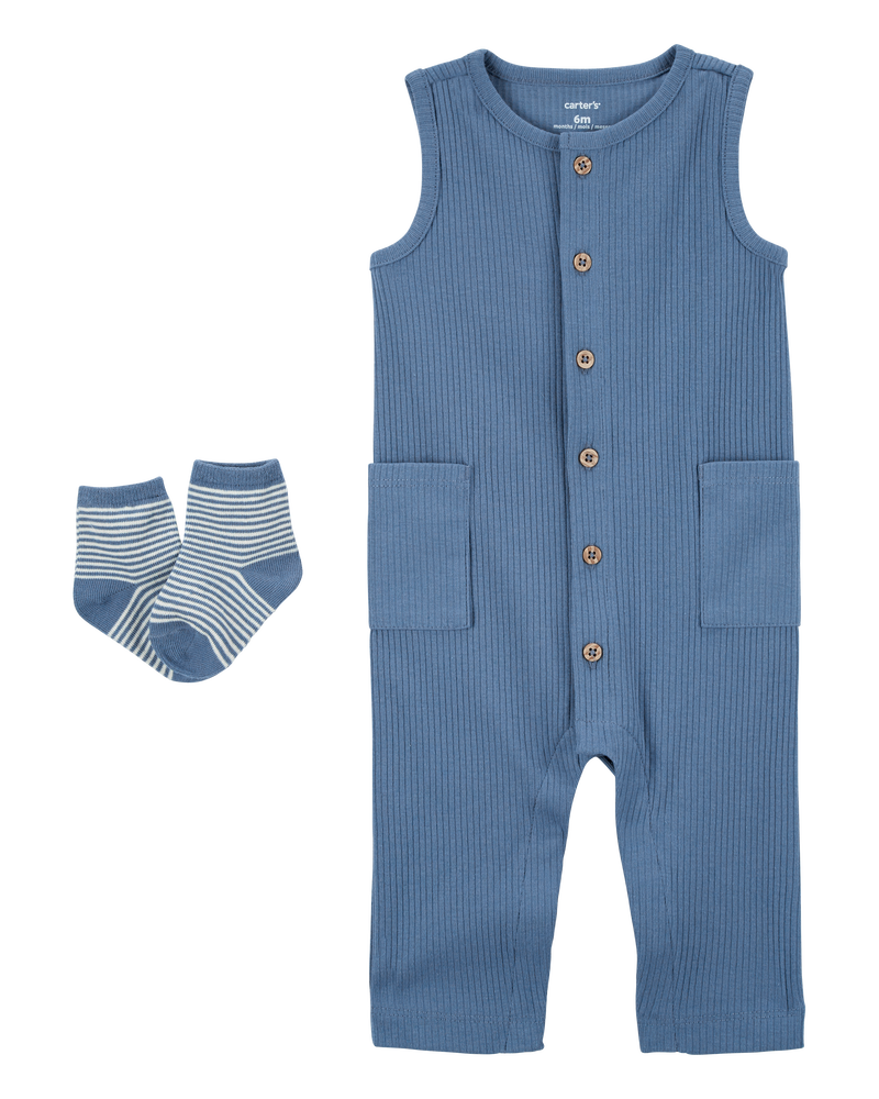 Baby 2-Piece Jumpsuit & Socks Set, image 1 of 3 slides
