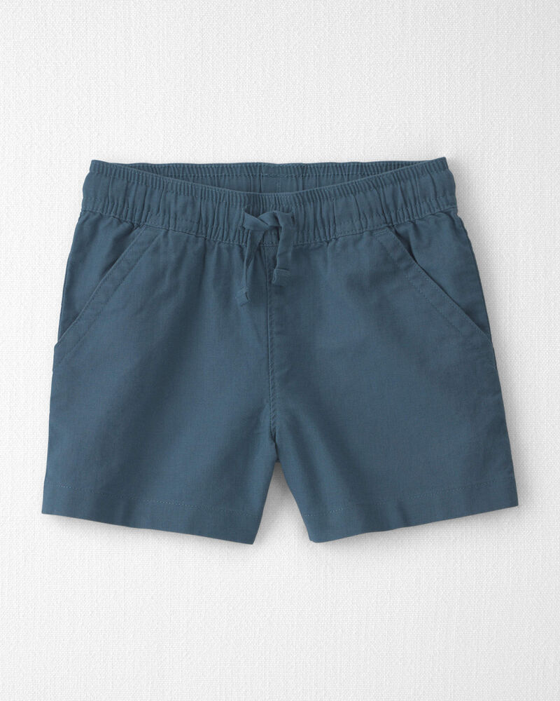 Toddler Boy 2-Piece Linen Top & Short Set Made with Organic Cotton in Blue Hibiscus, image 2 of 5 slides
