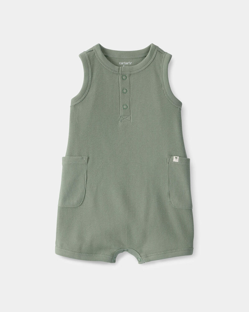 Baby Boy Solid Thermal Sleeveless Romper - Olive Green, image 1 of 4 slides