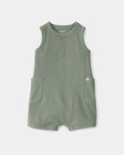 Baby Boy Solid Thermal Sleeveless Romper - Olive Green, image 1 of 4 slides