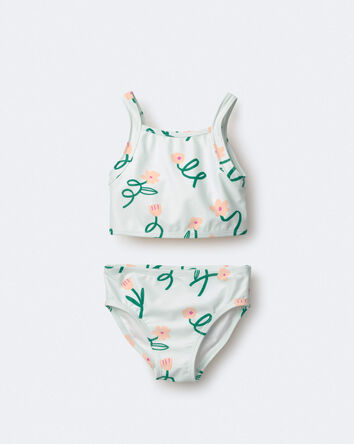 Toddler Girl Tankini in Floral Print - Light Green, 