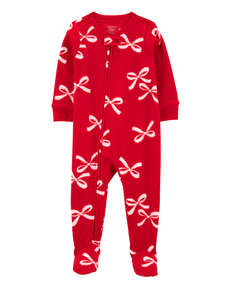 Red Toddler 1 Piece Christmas Bow Fleece Footie Pyjamas Carter s Oshkosh Canada