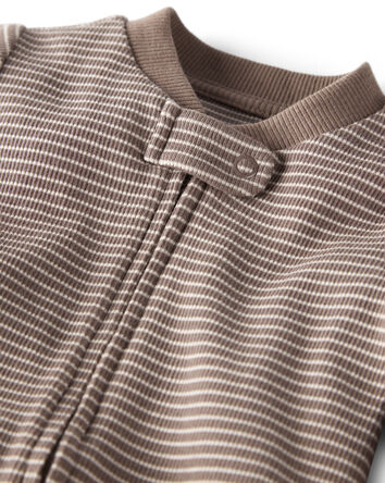 Baby Organic Cotton Sleep & Play Pyjamas in Brown Stripes, 