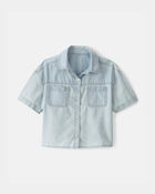 Girls Chambray Short-Sleeve Top - Blue, image 1 of 3 slides