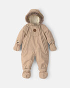 Baby Boy Solid 1 Piece Snowsuit-  Beige , image 1 of 5 slides