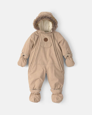 Baby Boy Solid 1 Piece Snowsuit-  Beige , 