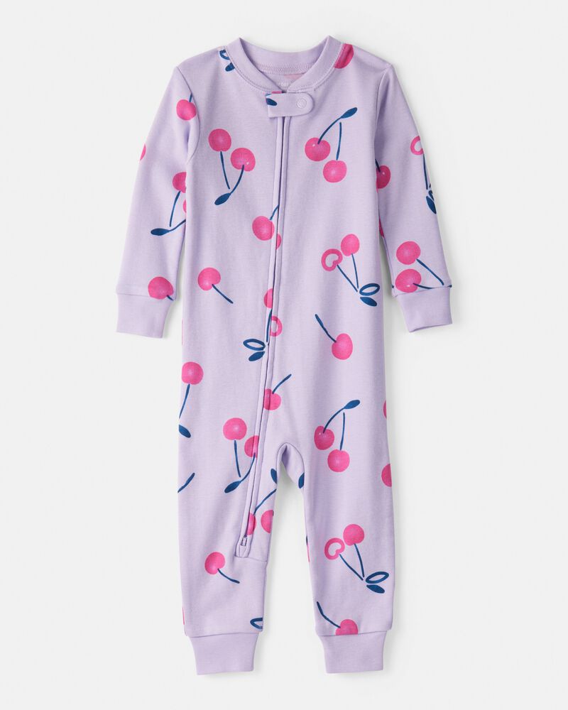 Tout-petit fille - Pyjamas une pi&egrave;ce ajust&eacute;s en coton 100 % cerise - Violet, image 1 sur 2 diapositives
