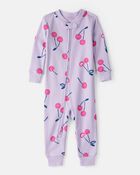 Tout-petit fille - Pyjamas une pi&egrave;ce ajust&eacute;s en coton 100 % cerise - Violet, image 1 sur 2 diapositives