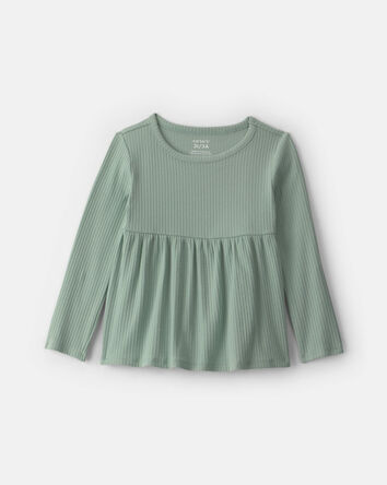 Toddler Girl Long-Sleeve Rib Peplum Top - Green, 