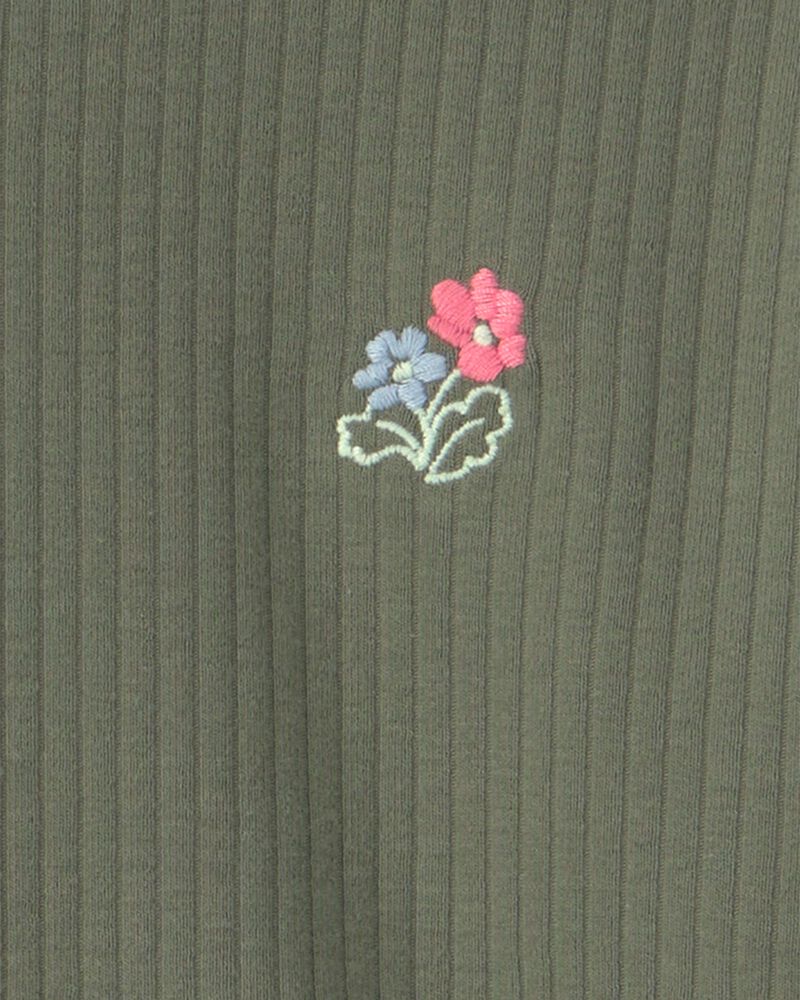 Toute-petit fille - Ensemble 2 pi&egrave;ces en serg&eacute; haut manches longues et pantalon &agrave; motif floral - Vert olive/Cr&egrave;me, image 3 sur 3 diapositives