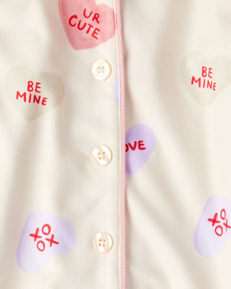 Toddler Girl Candy Hearts Fleece Loose Fit 2-Piece Pyjamas - Ivory, image 2 of 3 slides