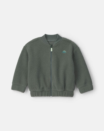 Blouson en micromolleton teddy &agrave; fermeture &agrave; glissi&egrave;re et th&egrave;me dinosaure &ndash; Vert olive, 