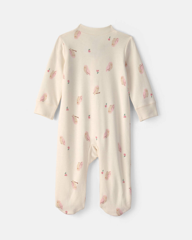 B&eacute;b&eacute; fille - Grenouill&egrave;re en 100 % coton &agrave; fermeture &agrave; glissi&egrave;re double sens &agrave; motif de hibou - Cr&egrave;me, image 2 sur 4 diapositives