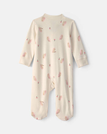 Baby Girl Owl 100% Cotton 2-Way Zip Sleepers - Cream, 
