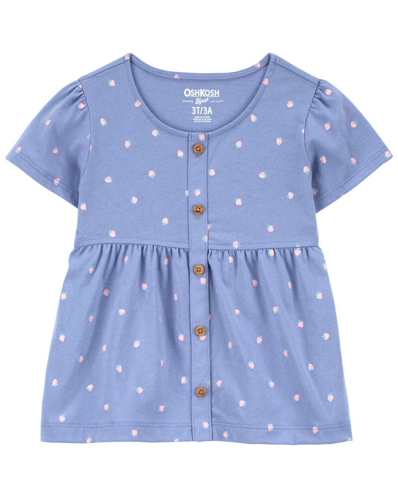 Baby Strawberry Print Button-Front Top, image 1 of 3 slides