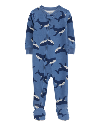 Baby Whale Print Snug Fit Cotton 1-Piece Pyjamas, 