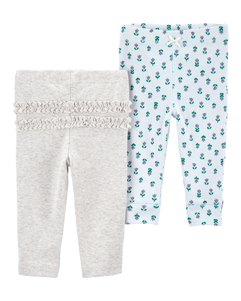 Bébé Emballage de 2 pantalons à enfiler à motifs de fleurs, image 1 sur 10 diapositives