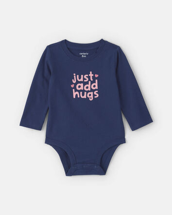 Baby Girl 'Just Add Hugs' Long-Sleeve Graphic Bodysuit - Navy Blue, 