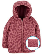 Toddler Heart Print Packable Puffer Jacket, image 1 of 6 slides