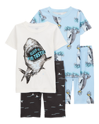 Kid Shark Print Snug Fit 4-Piece Pyjamas, image 1 of 4 slides