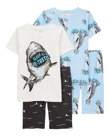Kid Shark Print Snug Fit 4-Piece Pyjamas, 