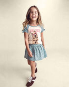Girls Bow Cotton Skort - Blue, image 4 of 5 slides