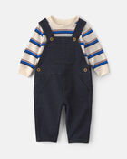 Baby Boy 2-Piece Striped French Terry Long-Sleeve Overall Set - Indigo/Cream, image 1 of 6 slides