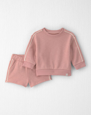 Baby Girl 2-Piece Organic Cotton Pullover & Short Set in Pink, 