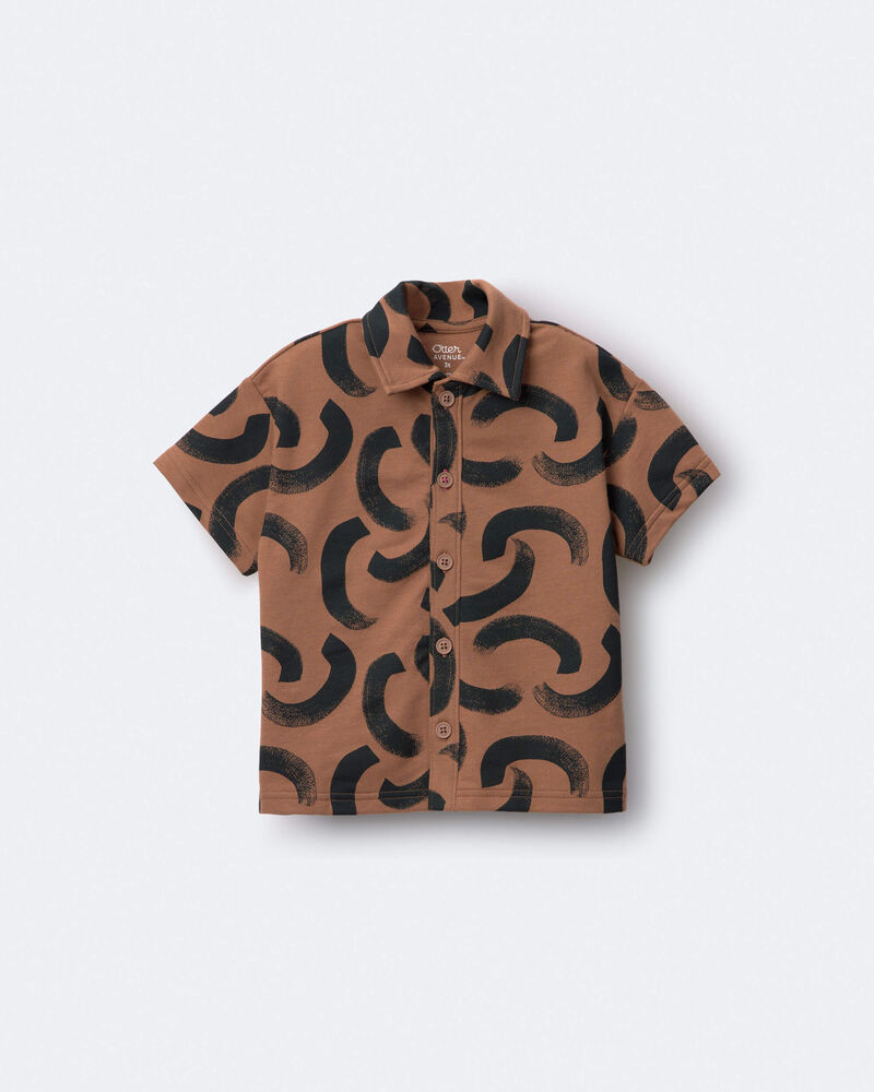 Toddler Boy Button-Down Short-Sleeve Shirt in Abstract Print - Brown, image 2 of 5 slides