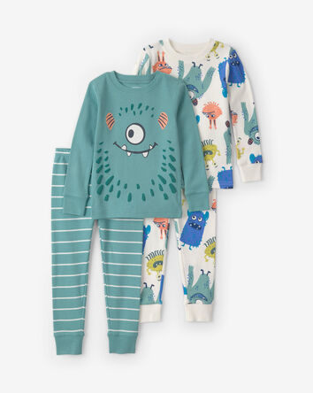 B&eacute;b&eacute; gar&ccedil;on - Pyjama ajust&eacute; 4 pi&egrave;ces en 100 % coton &agrave; motif monstre &ndash; Sarcelle/Cr&egrave;me, 