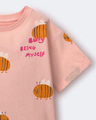 Toddler Girl Rolled Cuff Tee in Bee Print - Light Pink, image 5 of 5 slides