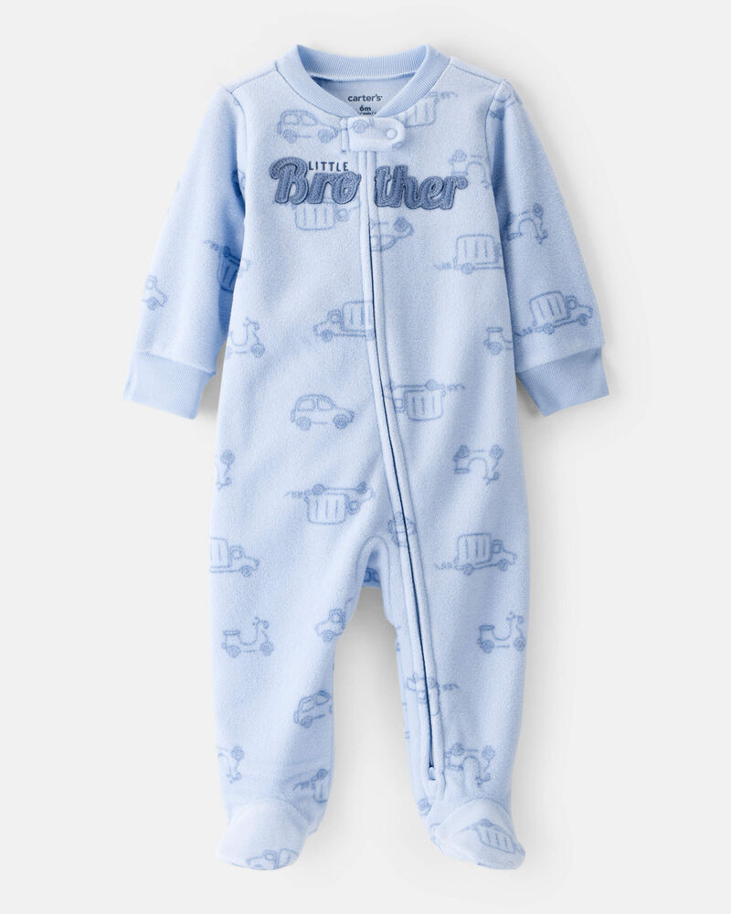 Baby Boy Firetruck Print Loose Fit Long-Sleeve Sleeper - Blue, image 1 of 4 slides