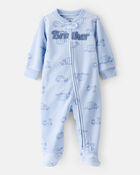 Baby Boy Firetruck Print Loose Fit Long-Sleeve Sleeper - Blue, image 1 of 4 slides