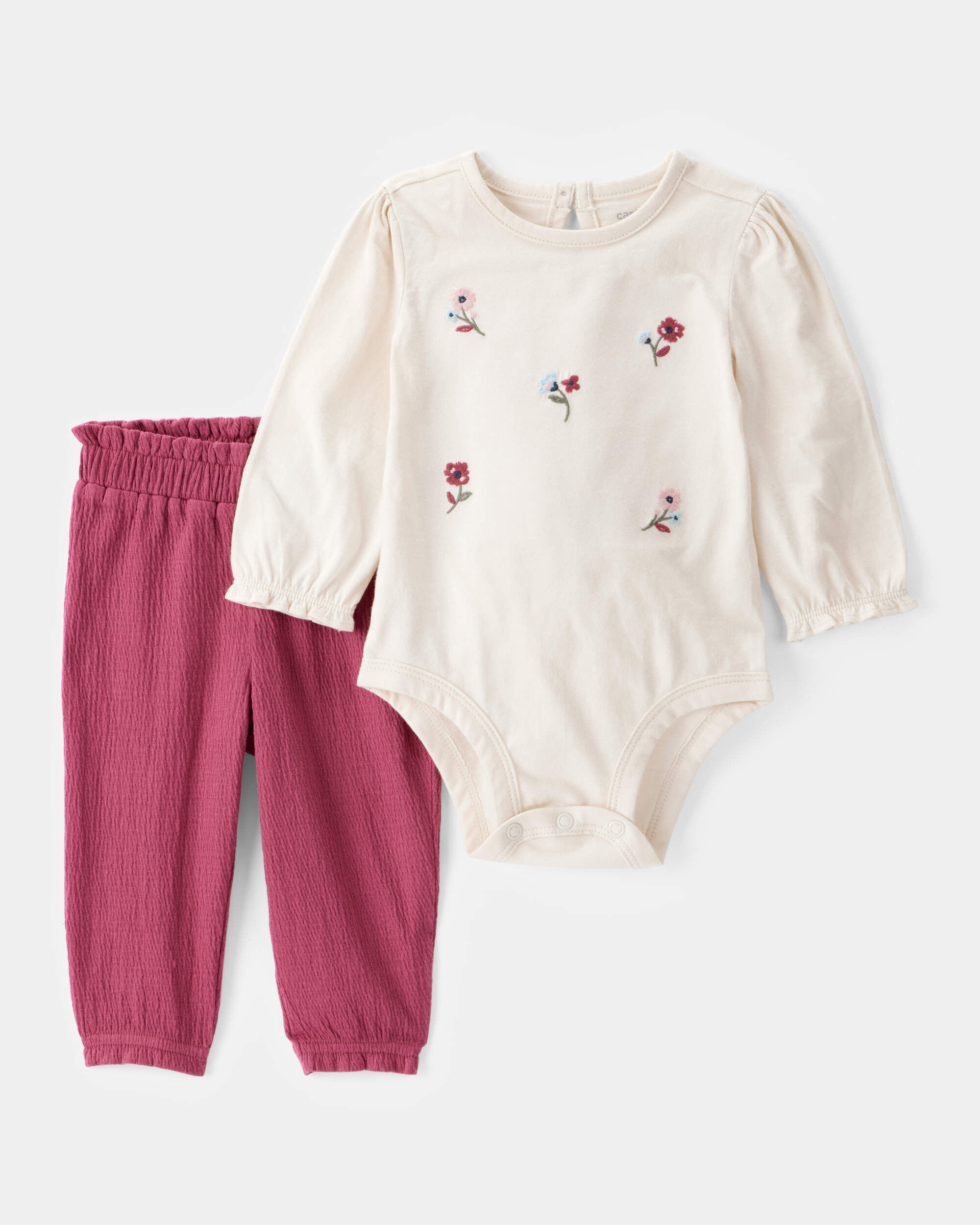 最終決算 White/Pink Baby Carter's | Set Pant Bodysuit Floral 2-Piece ロンパース・カバーオール