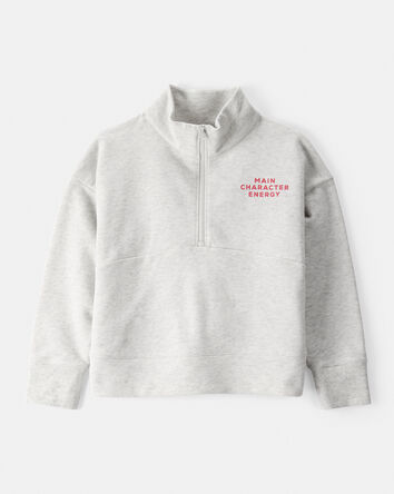 Girls Main Character Energy Quarter-Zip Pullover Sweatshirt - Grey, 