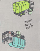 Baby Boy Trash Truck 100% Cotton Short-Sleeve Snug Fit 4-Piece Pyjama Set - Grey, image 3 of 5 slides