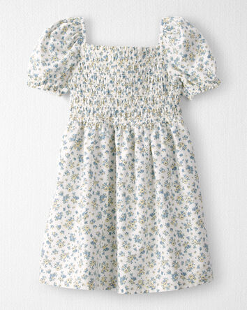 Tout-petit fille - Robe &agrave; smocks faite avec du coton biologique, imprim&eacute; jardin printanier, 