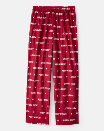 Adultes Pantalon de pyjama à slogan « Merry & Bright » de Noël de coupe ample – Rouge, 