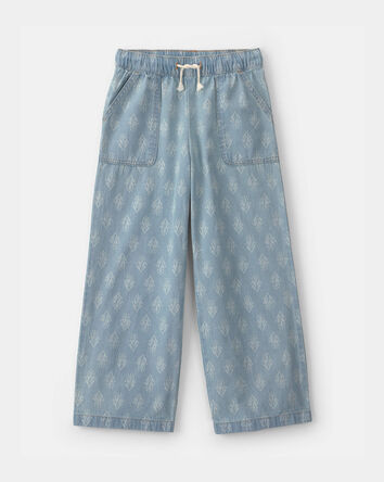 Girls Chambray Floral Pull-On Pants - Light Wash, 